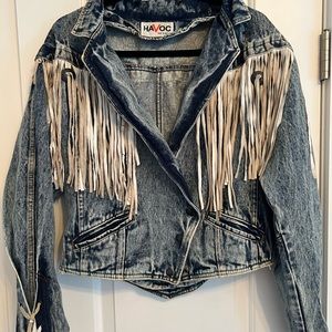 Havoc Vintage 80s Acid Wash Fringe Womens Sz Medium Blue Denim Jean Jacket